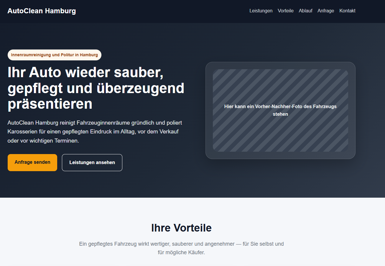 Preview des ersten Website-Bildschirms